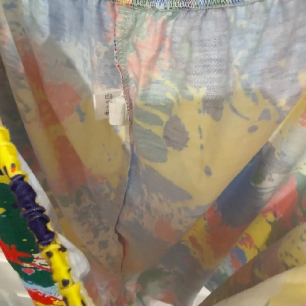 Rainbow Paint Splatter Effect Loose Fit Athletic Shorts w White Piping_8